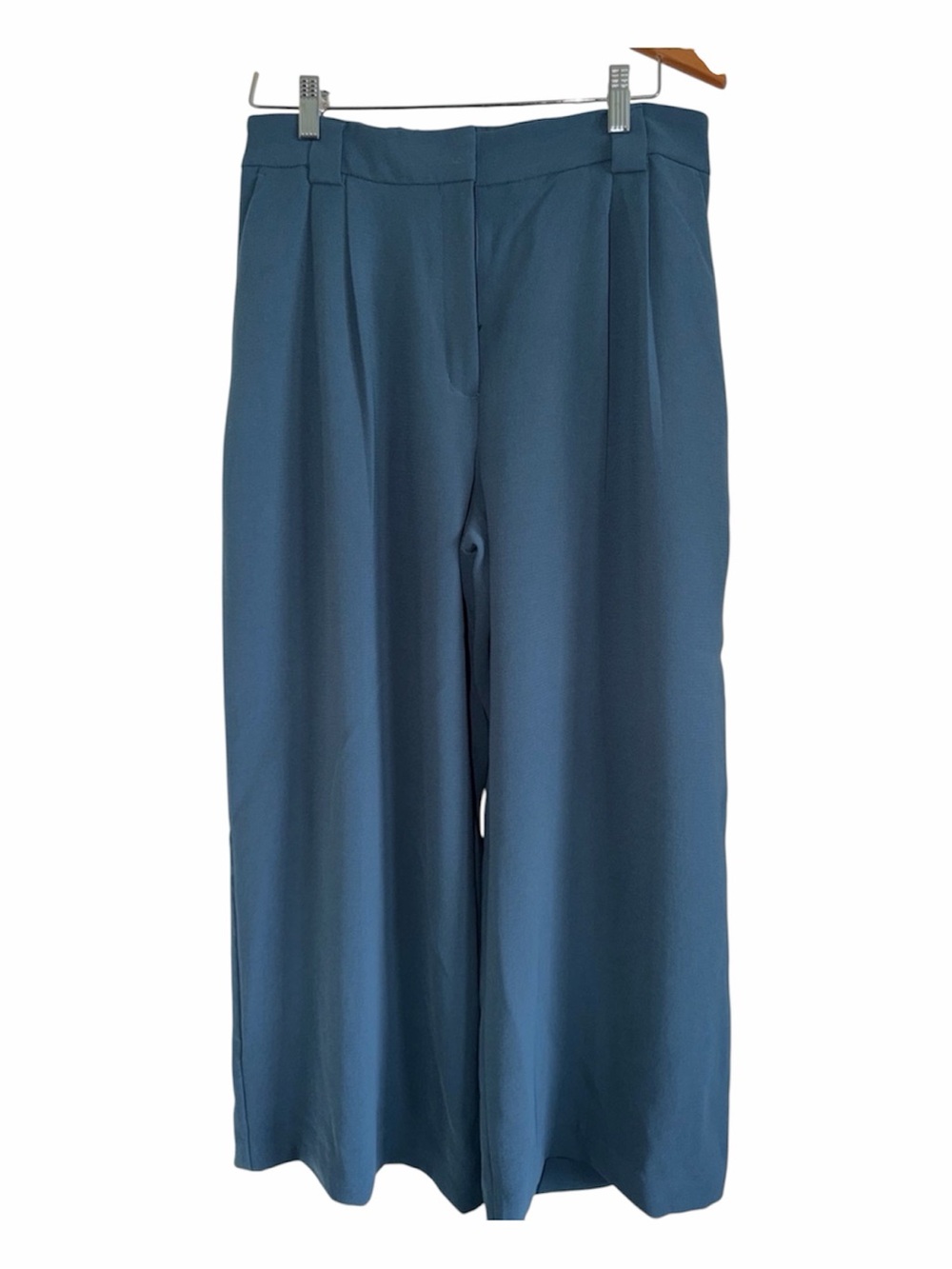 Express Wide-Leg High-Rise Pants in blue gray